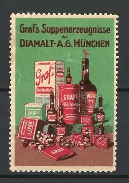 Reklamemarke Graf's Suppenerzeugnisse der Diamalt AG München, Bouillon, Suppenwürfel, Würze