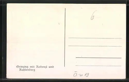 Künstler-AK Wien-Grinzing, Teilansicht mit Kobenzl und Kahlenberg