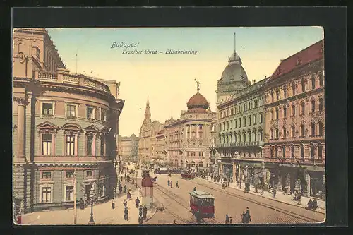 AK Budapest, Elisabethring mit Strassenbahn