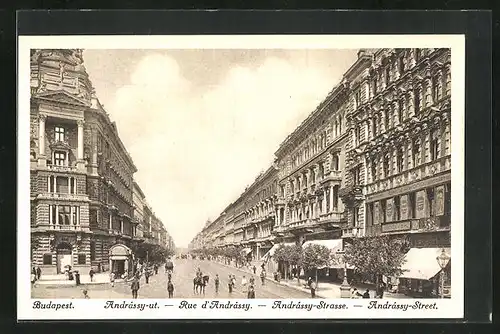 AK Budapest, Andrassy-Strasse mit Geschäften