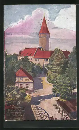 Künstler-AK Oppeln, Blick zum Piasten-Schloss