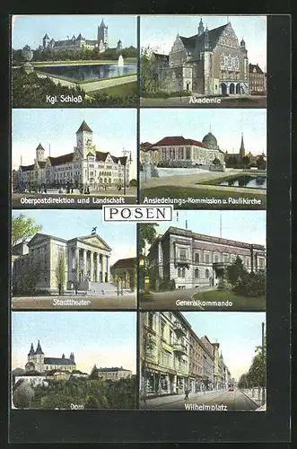 AK Posen / Poznan, Akademie, Wilhelmsplatz, Oberpostdirektion