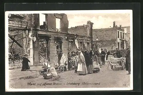 AK Ortelsburg, Markt auf offener Strasse