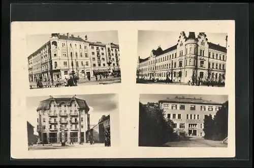 AK Szombathely, Hotel an der Strasse, Denkmal vor einem Gebäude, Gebäudeansicht an der Strassenecke