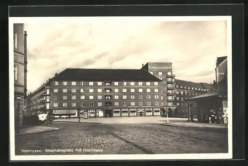 AK Hannover, Stephansplatz mit Restaurant und Hochhaus
