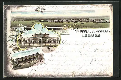 Lithographie Loburg, Truppenübungsplatz, Kasino, Seitenansicht