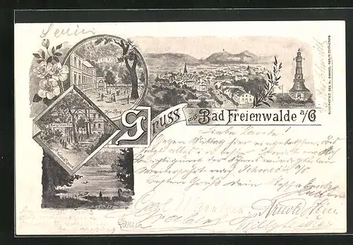 Lithographie Bad Freienwalde, Gasthaus zur grünen Tanne, Kurpark