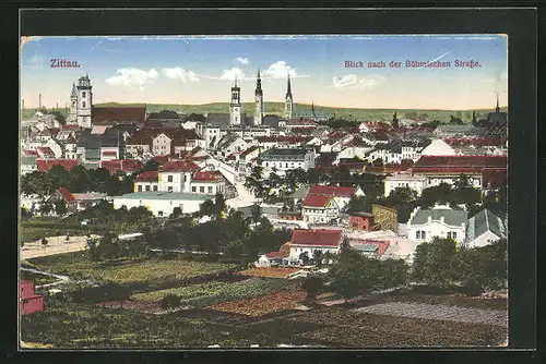 AK Zittau, Totalansicht mit Blick zur Böhmischen Strasse