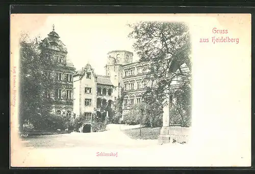 Relief-AK Heidelberg, Blick zum Schlosshof