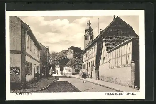 AK Oldisleben, Partie an der Preussischen Strasse mit Kirche
