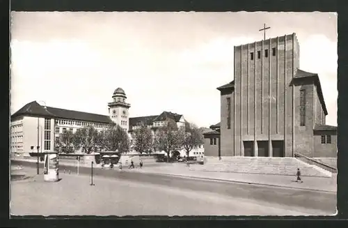 AK Ludwigshafen a. Rhein, Herz Jesukirche und Rheinschule