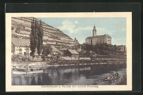 AK Gundelsheim am Neckar, Ortsansicht mit Schloss Hornegg