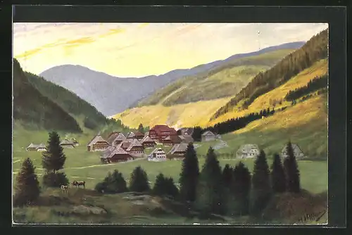 Künstler-AK Menzenschwand, Ortsansicht