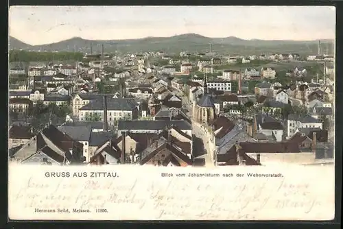 AK Zittau, Blick von Johannisturm nach der Webervorstadt