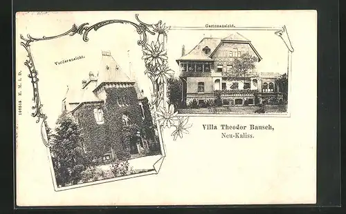 AK Neu-Kaliss i. M., Villa Theodor Bausch, Vorder- und Gartenansicht