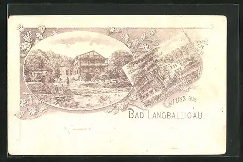 Lithographie Bad Langballigau, Blick auf das Hotel