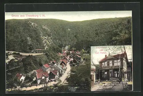 AK Treseburg i. H., Hotel Carl Müller, Ortsansicht aus der Vogelschau