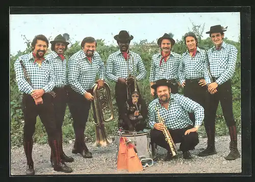 AK Musikergruppe Ambrosius Buam mit Instrumenten und einem Affen