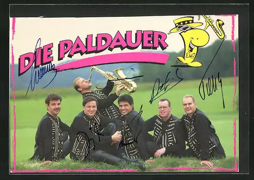 AK Musikergruppe die Paldauer mit Saxophon, Autogramme