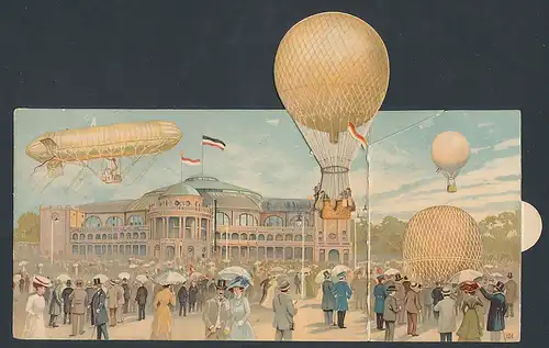 Mechanische-AK Frankfurt a. M., Internationale Luftschiffahrt-Ausstellung 1909, Zeppelin und aufsteigender Ballon