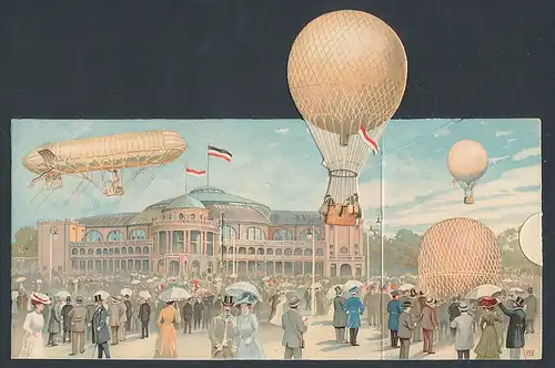 Mechanische-AK Frankfurt a. M., Internationale Luftschiffahrt-Ausstellung 1909, Zeppelin und aufsteigender Ballon