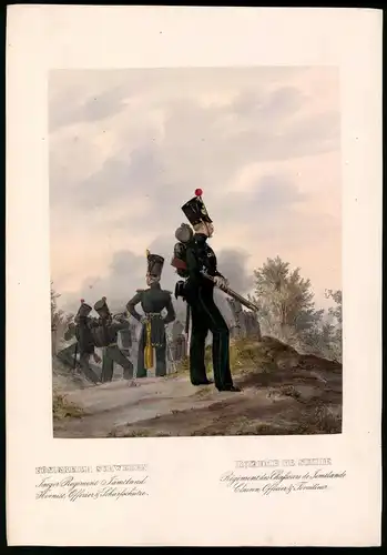 Lithographie Königreich Schweden, Jäger-Regt., altkoloriert, montiert, aus Eckert & Monten um 1840 Vorzugsausgabe