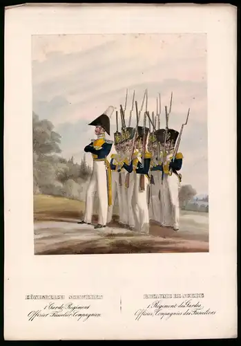 Lithographie Königreich Schweden, 1. Garde-Regt., altkoloriert, montiert, aus Eckert & Monten um 1840 Vorzugsausgabe