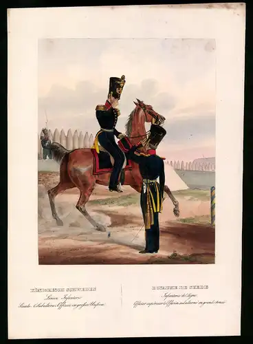 Lithographie Königreich Schweden, Linien Infanterie, altkoloriert, montiert, aus Eckert & Monten um 1840 Vorzugsausgabe