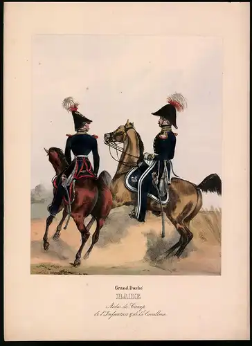 Lithographie Grand Duché Bade, Aides-de-Camp, altkoloriert, montiert, aus Eckert & Monten um 1840 Vorzugsausgabe