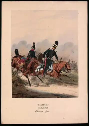 Lithographie Grand Duché Hesse, Chevauxlegers, altkoloriert, montiert, aus Eckert & Monten um 1840 Vorzugsausgabe