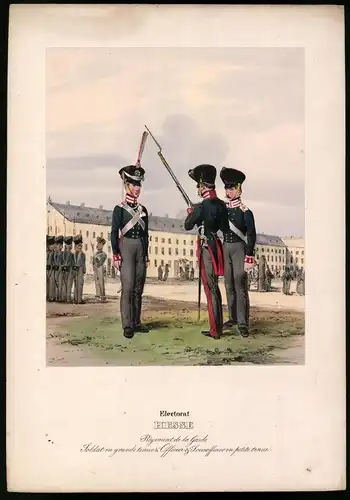 Lithographie Electorat Hesse, Régiment de la Garde, altkoloriert, montiert, aus Eckert & Monten um 1840 Vorzugsausgabe