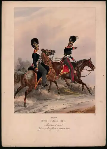 Lithographie Duché Brunswick, Artillerie à cheval, altkoloriert, montiert, aus Eckert & Monten um 1840 Vorzugsausgabe