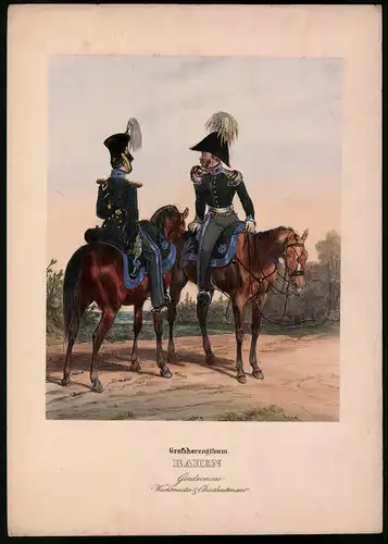 Lithographie Grossherzogthum Baden, Gendarmerie, altkoloriert, montiert, aus Eckert & Monten um 1840 Vorzugsausgabe