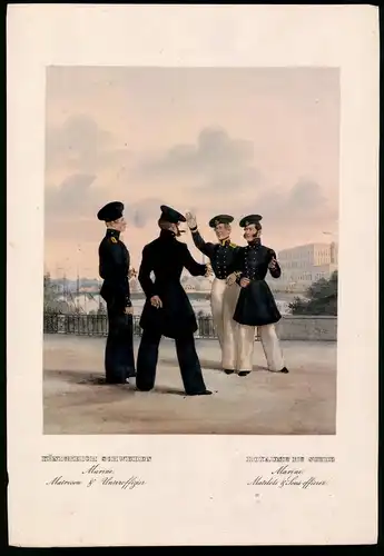 Lithographie Königreich Schweden, Marine, altkoloriert, montiert, aus Eckert & Monten um 1840 Vorzugsausgabe, 36 x 25cm