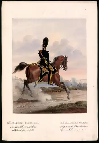 Lithographie Königreich Schweden, Artillerie-Regt., altkoloriert, montiert, aus Eckert & Monten um 1840 Vorzugsausgabe