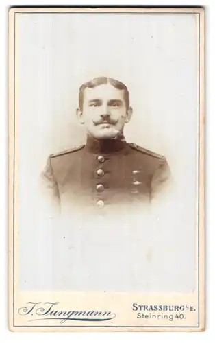 Fotografie J. Jungmann, Strassburg, Steinring 40, Portrait Soldat in Uniform mit Moustache