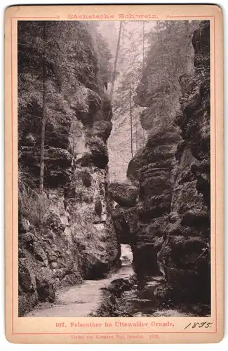 Fotografie Hermann Poy, Dresden, Ansicht Lohmen, Felsenthor im Uttewalder Grunde