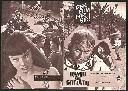 Filmprogramm Gloria-Palast, David und Goliath, Eleonora Rossi, Ivo Payer, Orson Welles, Regie: Richard Pottier