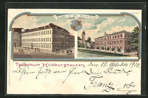 Lithographie Hildburghausen, Technikum, Maschinenbau u. Elektrotechniker Schule