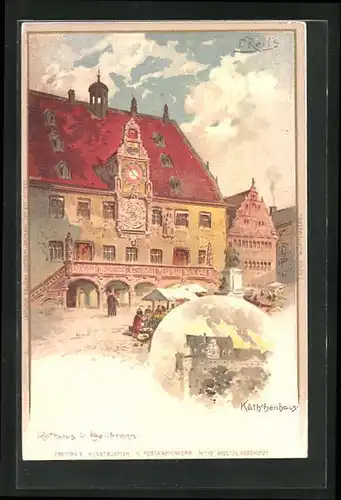 Lithographie Heilbronn, Rathaus und Käthchenhaus