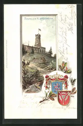 Passepartout-Lithographie Rinteln, Rinteler Klippenturm mit Wappen