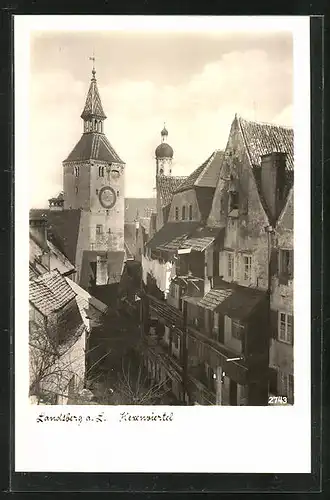 AK Landsberg a. L., Hexenviertel mit Kirchturm