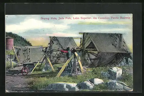 AK Canada, On Canadian Pacific Railway, Lake Superior, Jack Fish, Drying Nets, Fischerei