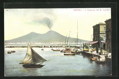 AK Napoli, Il Vesuvio da S. Lucia, rauchender Vulkan