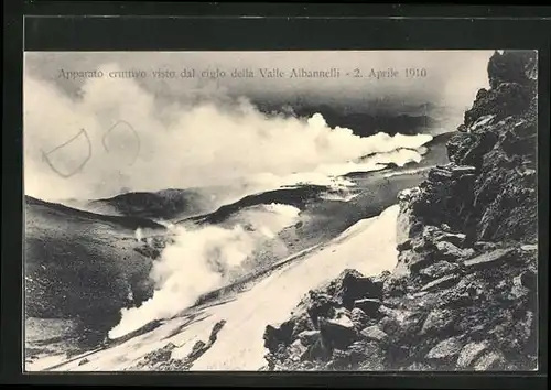 AK Apparato eruttivo visto dal ciglo della Valle Albannelli, 2. Aprile 1910, Vulkan