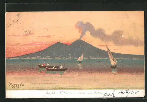 AK Napoli, Vesuvio visto da Mare, Rauchender Vulkan Vesuv