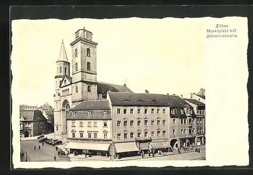 AK Zittau i. Sa., Marktplatz mit Johanniskirche