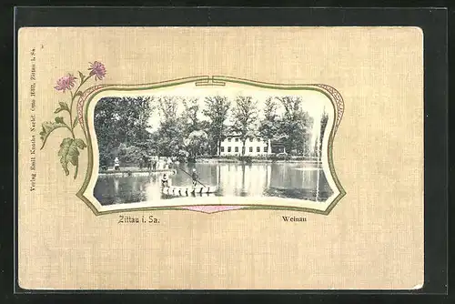 AK Zittau i. Sa., Gasthaus zur Weinau, Bootspartie