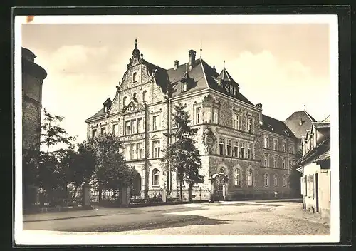 AK Speyer, Festpostkarte 400 Jahre Gymnasium, Gebäude des Staatl. Gymnasiums