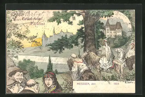 Künstler-AK Meissen, Festpostkarte zum Parkfest 1904